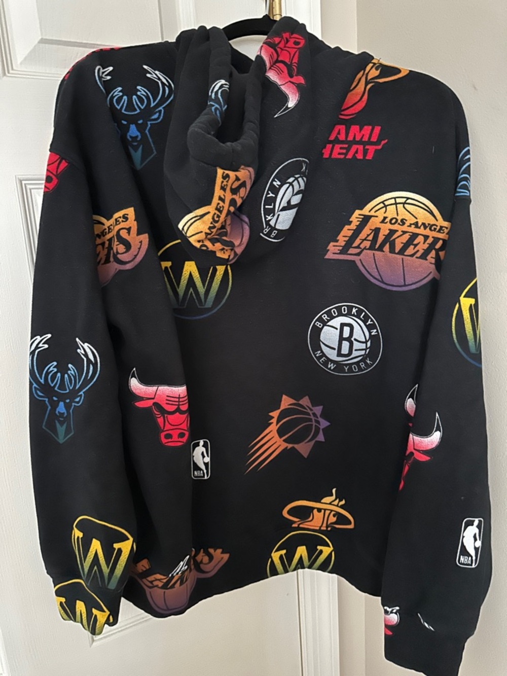 Hollister Black Crewneck Hoodie with Multicolor NBA Logos
